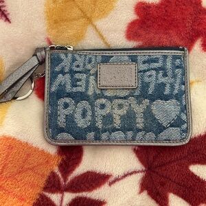 Coach Blue Denim Wristlet with Silver Details